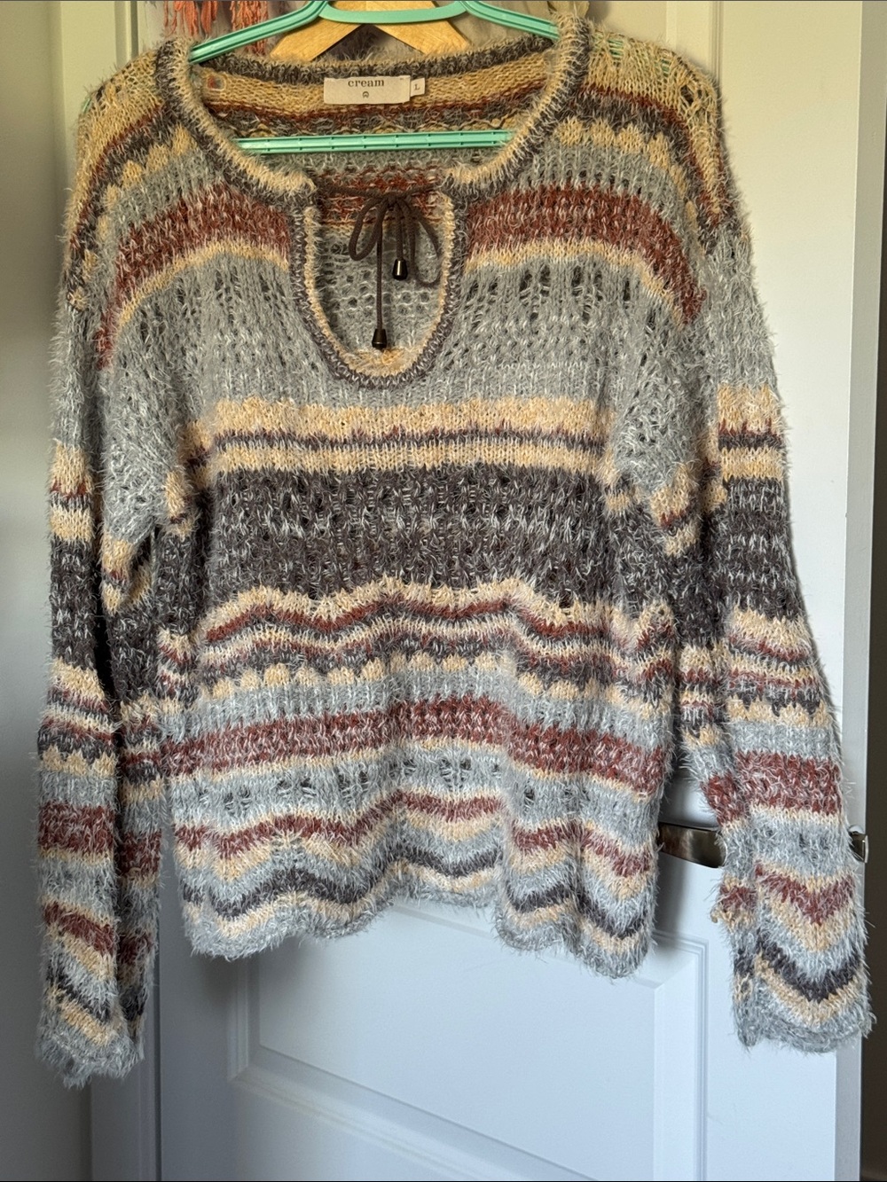 Cozy Striped Fuzzy Knit Sweater - Cream
